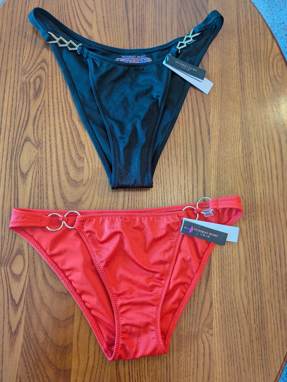Victoria's Secret 2 Item Bundle - Black & Red Bikini Bottoms, Size S/P - NEW